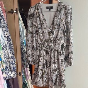 Laundry By Shelli Segal Gray Wrap Sundress with Bishop Sleeves